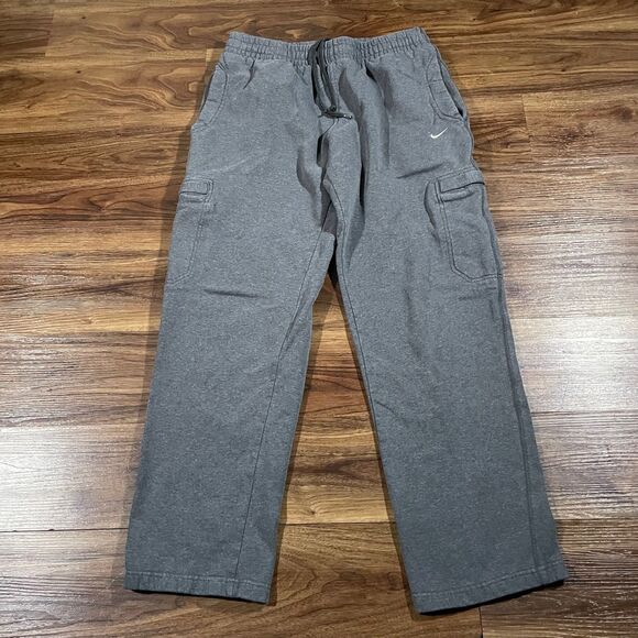 Nike Sweatpants Gray Fleece Wide Leg Joggers Athleisure Drawstring Men's Medium - Picture 1 of 8